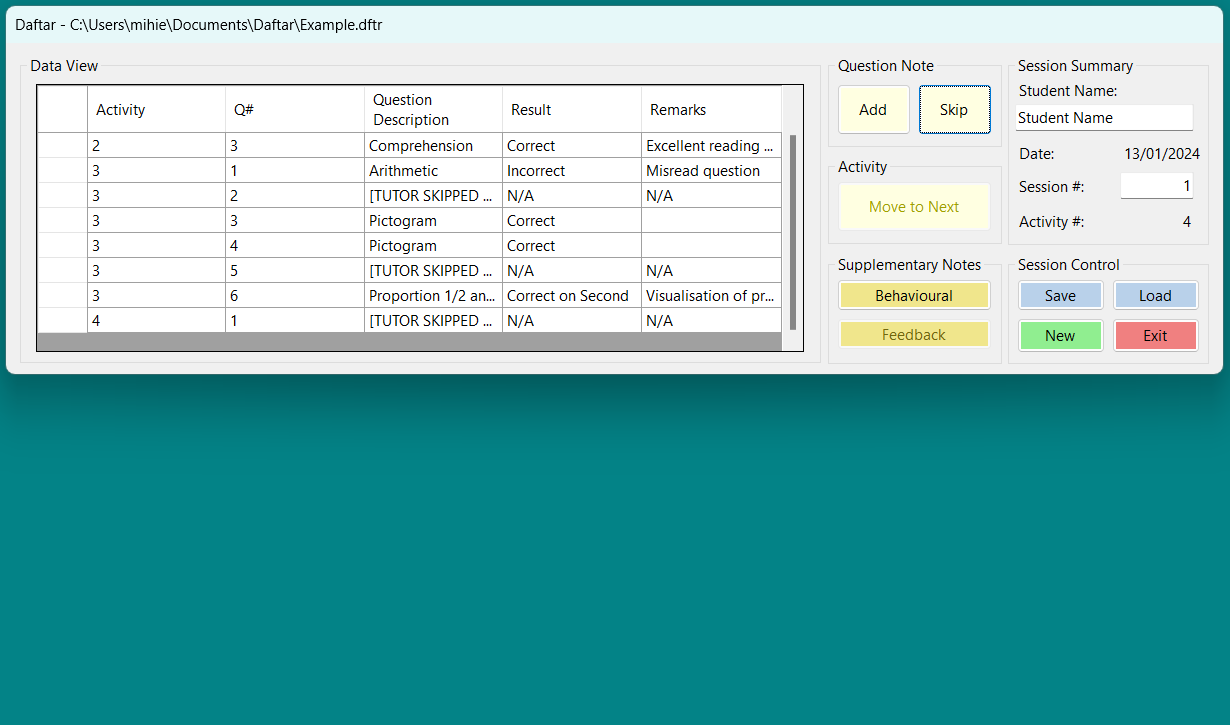 A screenshot of the program Daftar in action.