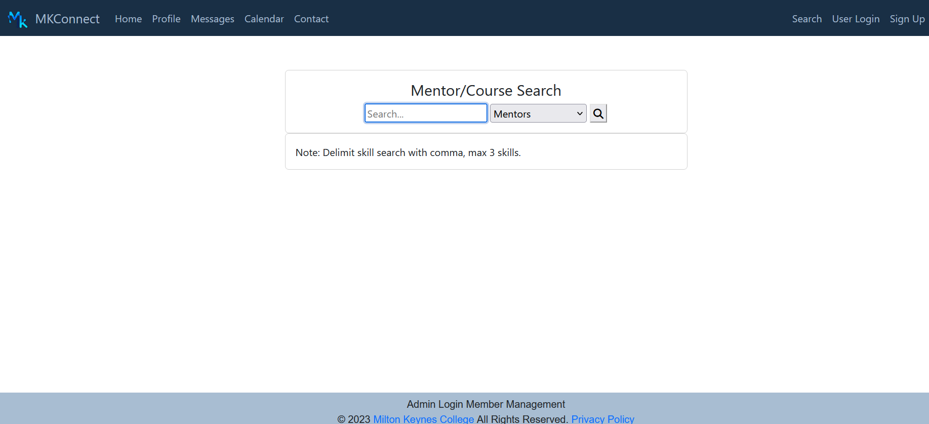 A screenshot of MKConnect search page.